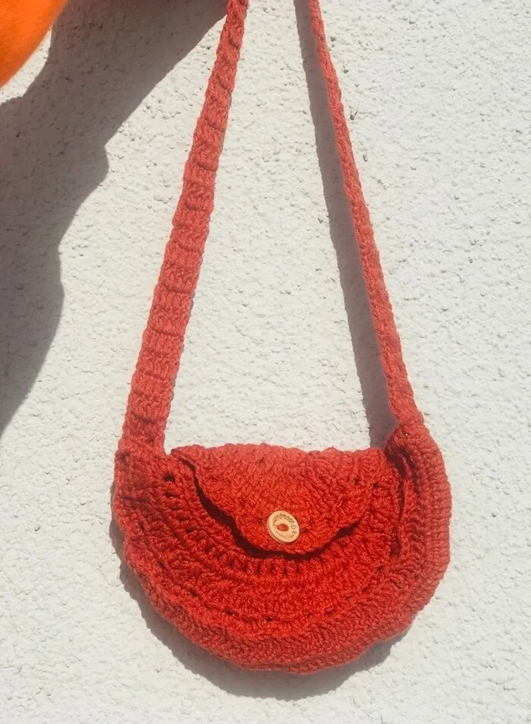 Kiremit Rengi Pamuk İpten Örme Omuz Çantası - El Emeği