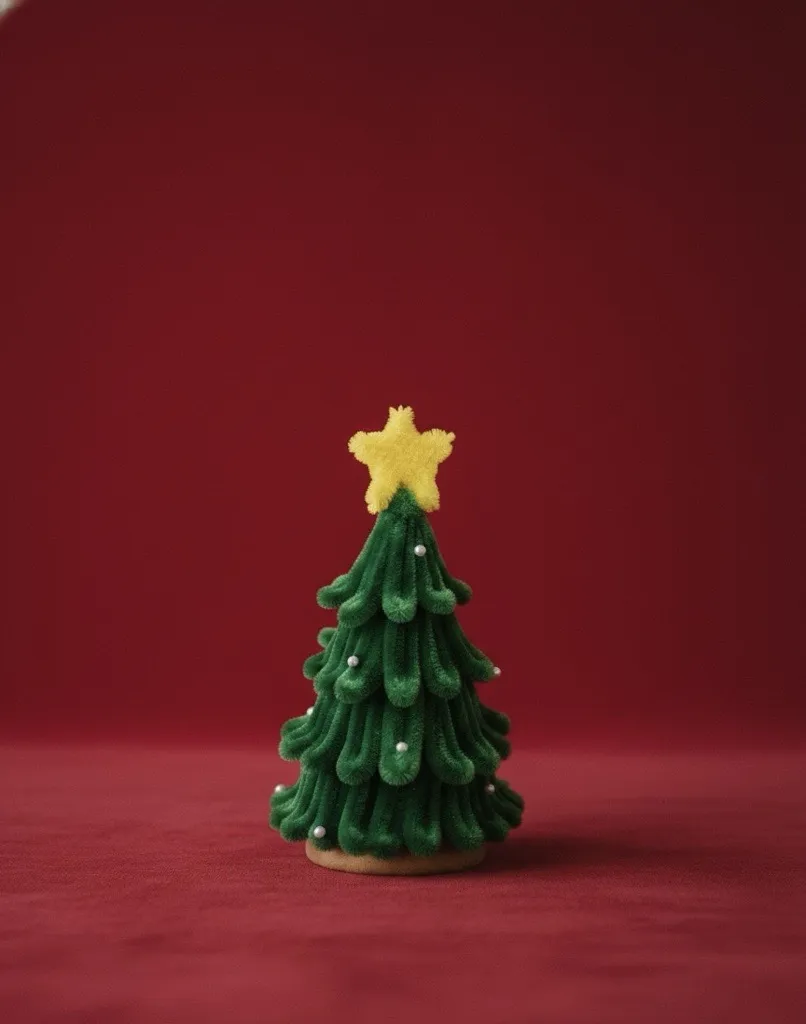 Şönil Yeşil Yılbaşı Ağacı Sarı Yıldızlı Mini Boy - El Emeği