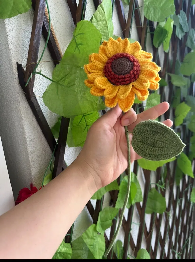 Sarı Ayçiçeği Amigurumi Dekoratif Çiçek - Koton İpinden El Emeği