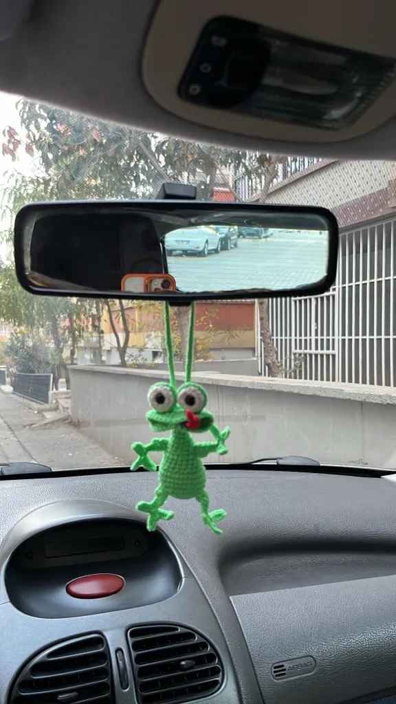 Yeşil Örgü Kurbağa Araba Dikiz Ayna Aksesuarı - El Yapımı