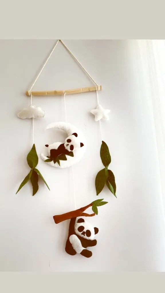 Keçe Uyuyan Panda Bebek Odası Duvar Süsü - El Yapımı