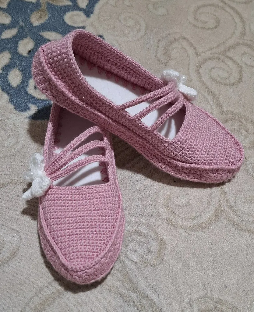 Pembe Örgü Ev Babet - Şık Tasarım, Özel Günlük Kullanım - El Emeği