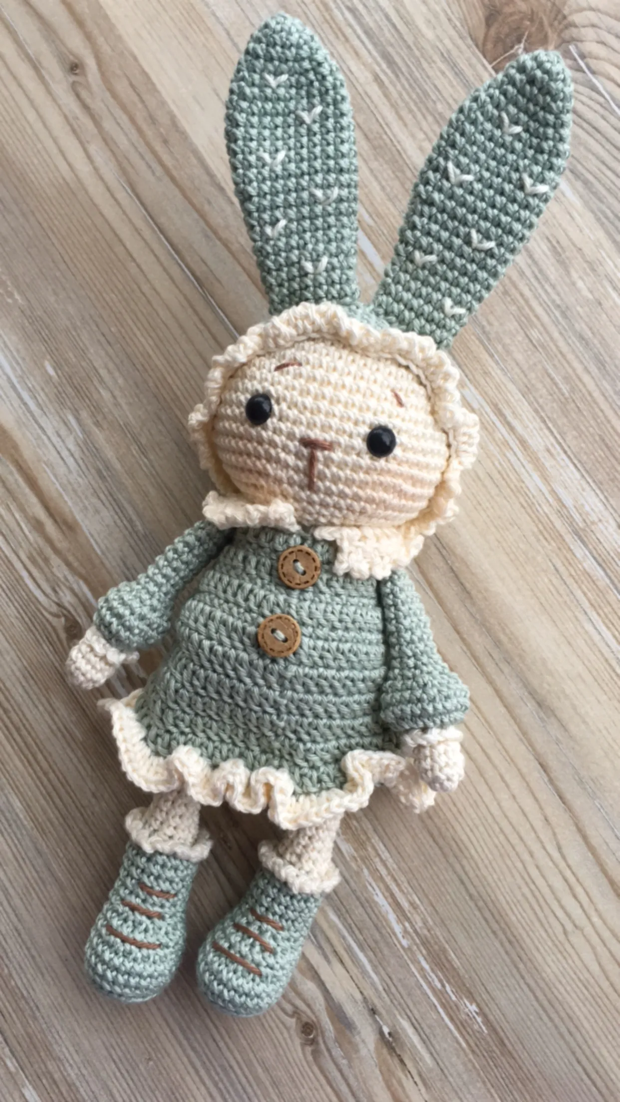 Yeşil Örgü Amigurumi Tavşan Oyuncak Bebek - 25 cm - El Emeği