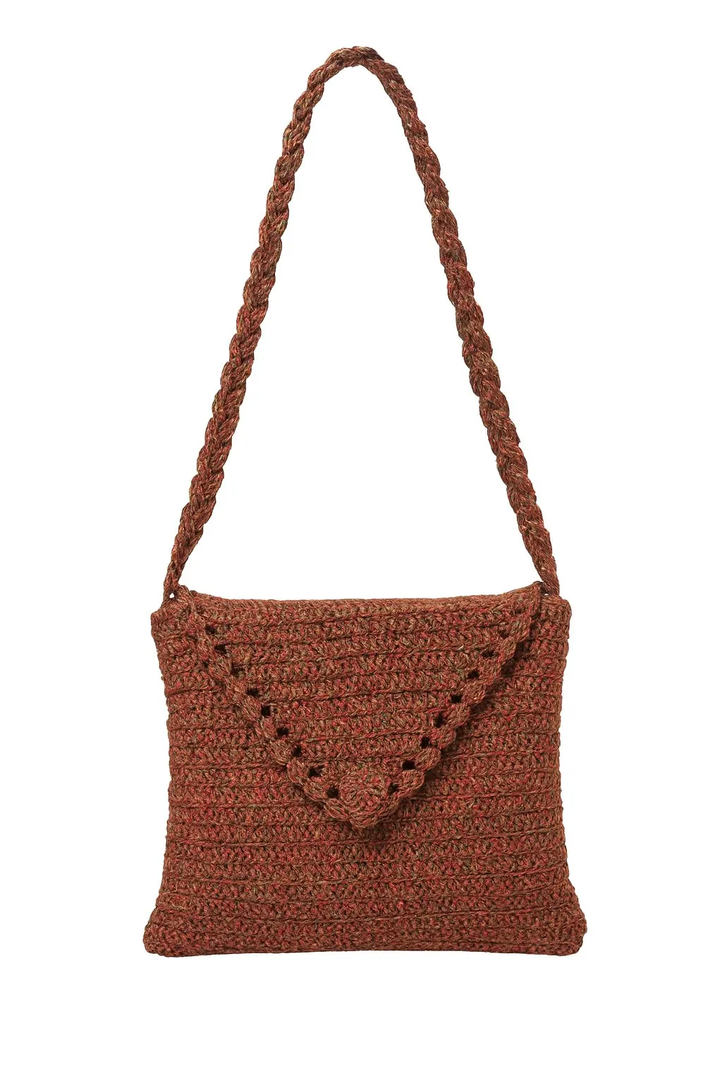 Kahverengi Polyester Örgü Zarf Model Omuz Çantası - El Emeği