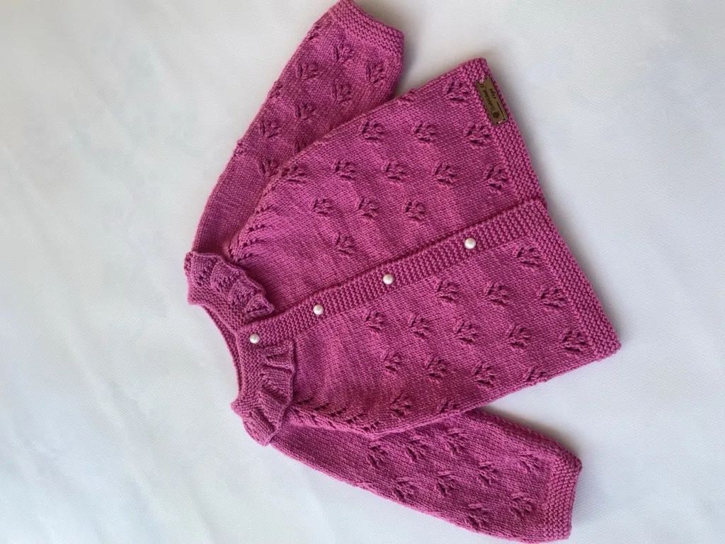 Pembe Yakalı Kız Çocuk Hırka - Antialerjik İpten El Emeği