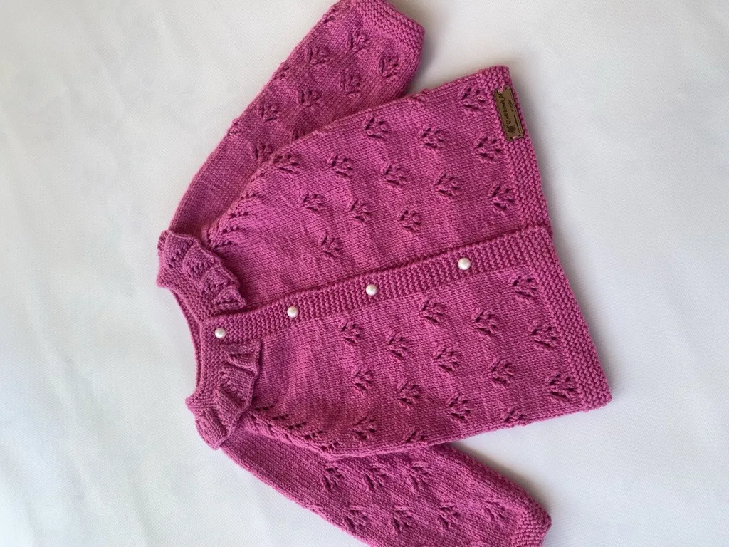 Pembe Yakalı Kız Çocuk Hırka - Antialerjik İpten El Emeği