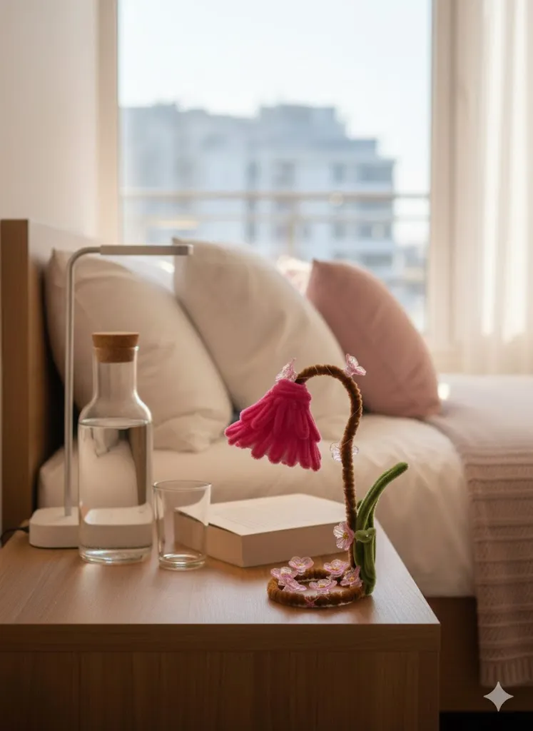 Işıklı Şönil Sanatı: Pembe Ponpon Çiçek Gece Lambası