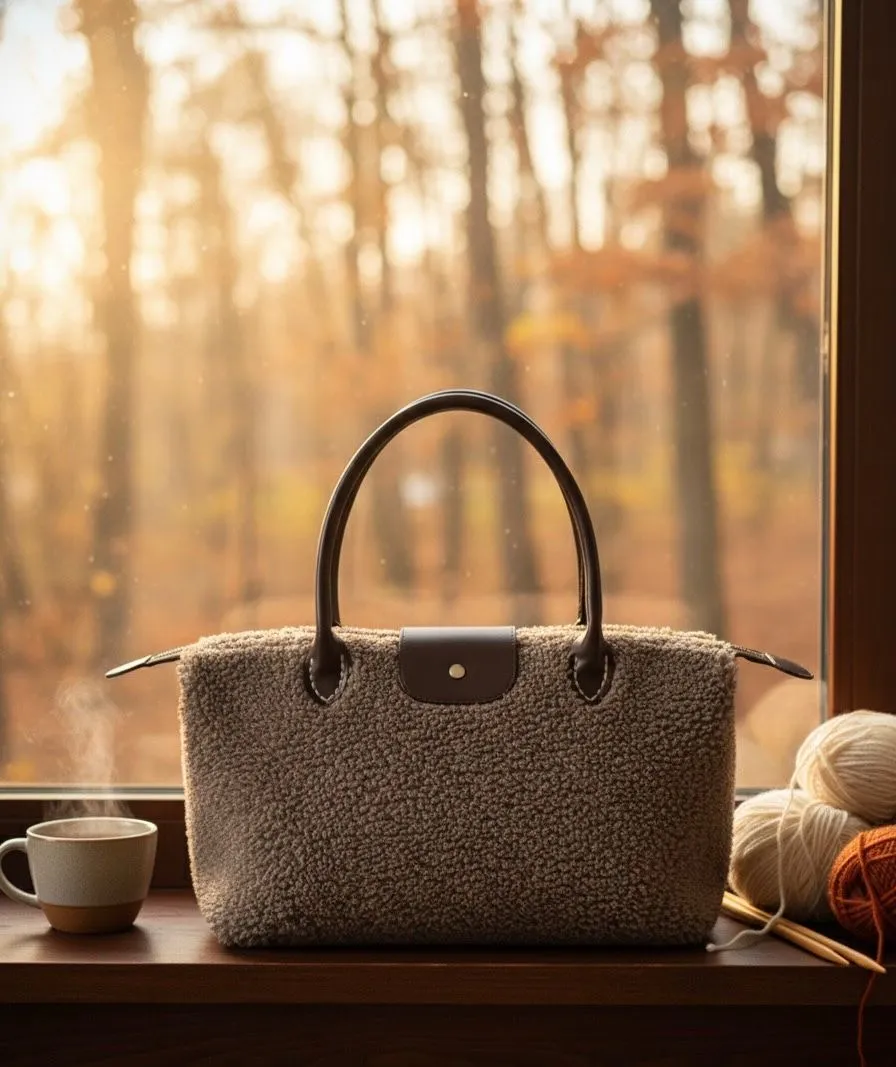 Krem Kürk Dokulu Kumaş Çanta – Şık ve Kullanışlı Omuz Çantası