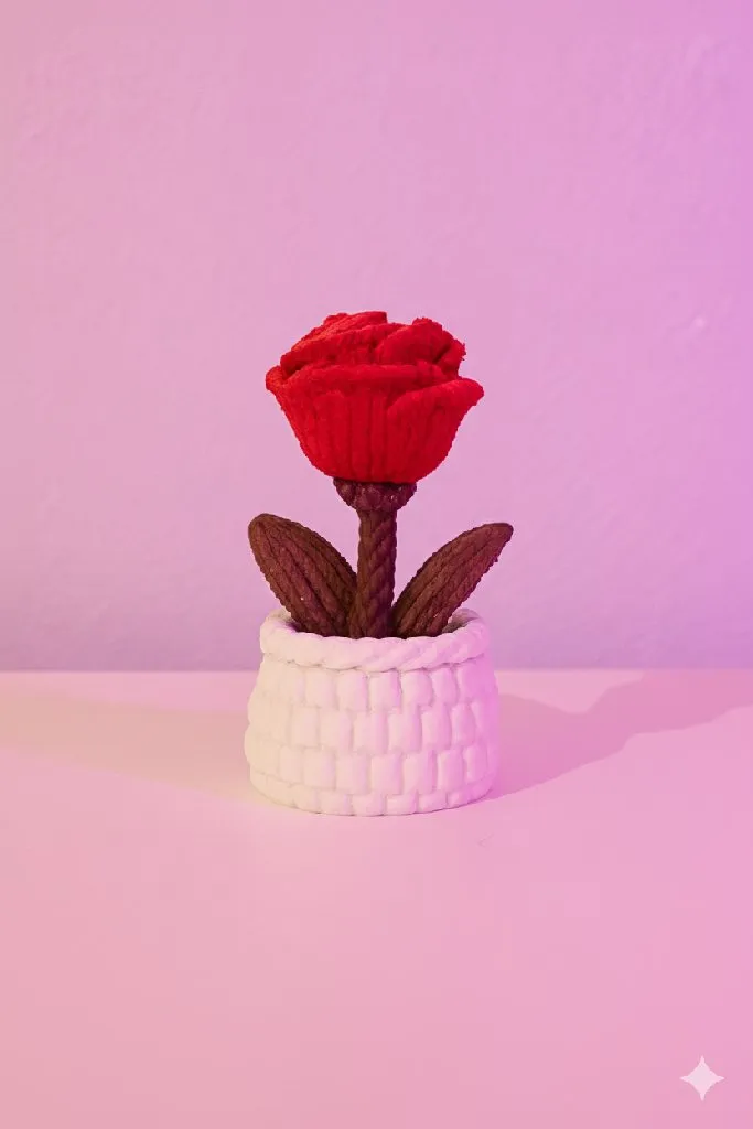 Kırmızı Gül Dekoru – Doğa Dostu Saksı Çiçek Figürü