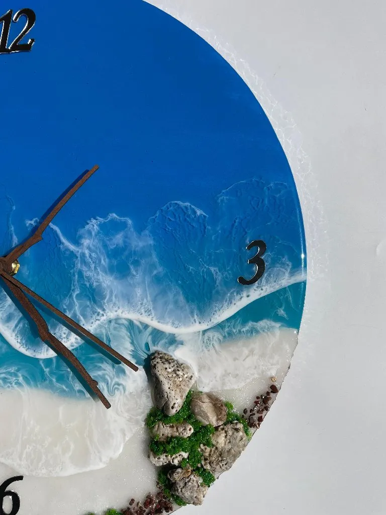 Deniz Temalı 3D Epoksi Duvar Saati - Sahil Esintili Dekoratif Tasarım