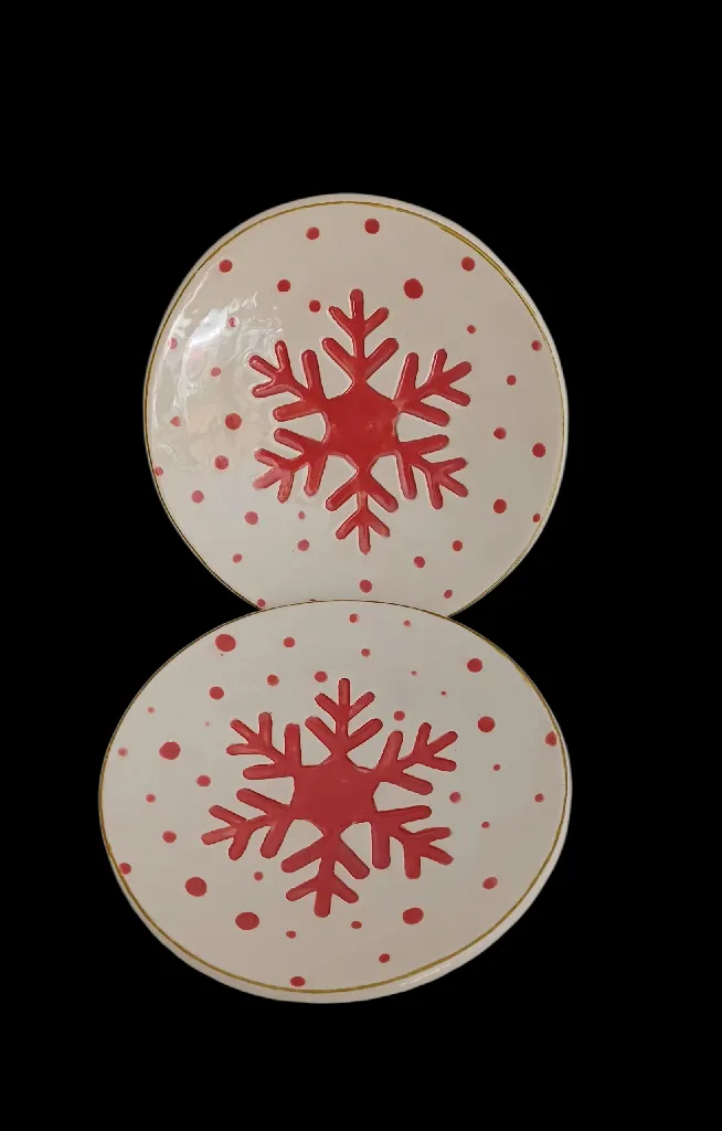 Seramik Kar Tanesi Desenli Yılbaşı Temalı Tabak Takımı (4'lü)