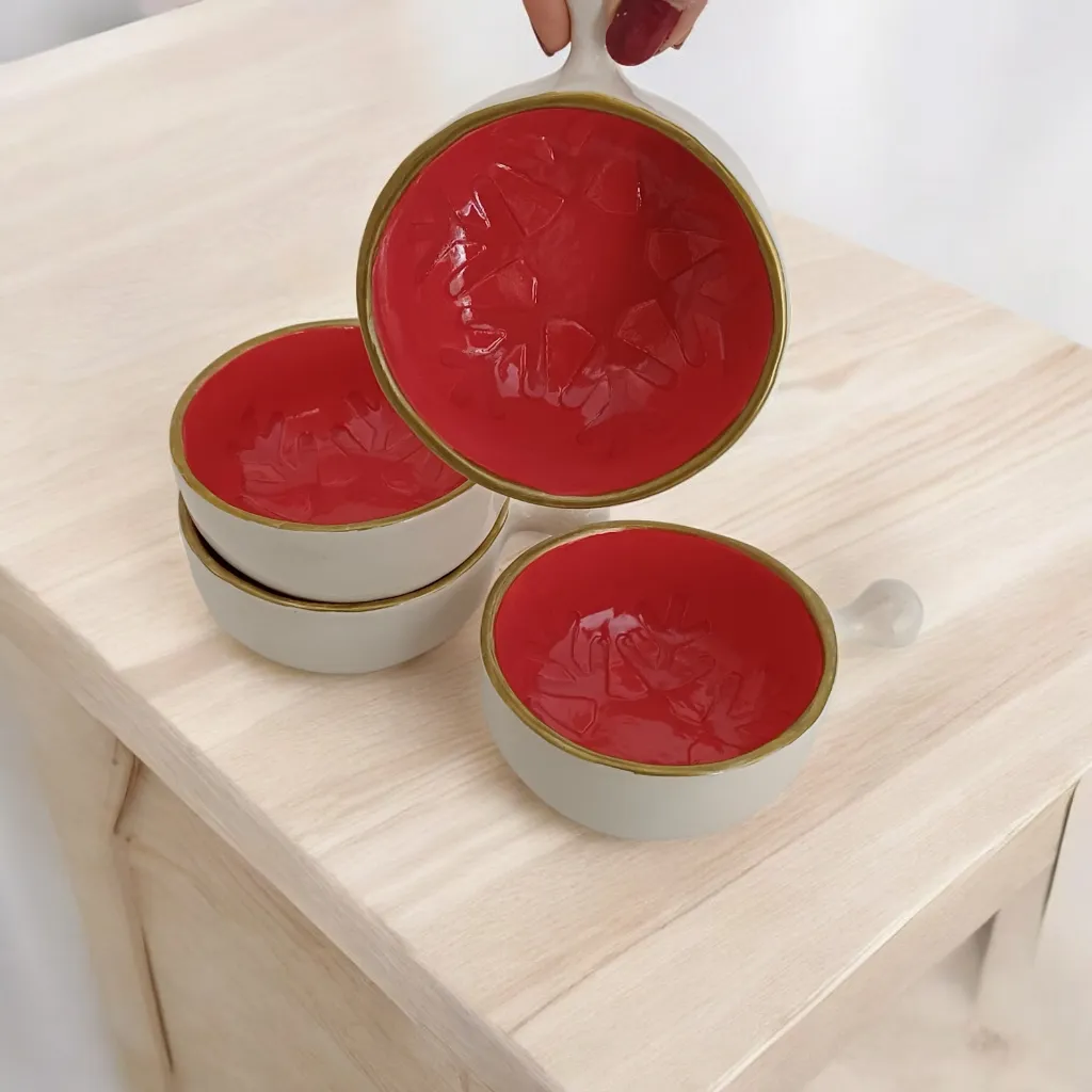 Seramik Kar Tanesi Desenli Çerezlik Takımı - Yılbaşı Temalı 4'lü