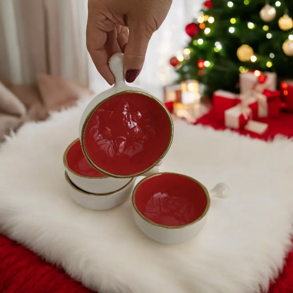 Seramik Kar Tanesi Desenli Çerezlik Takımı - Yılbaşı Temalı 4'lü