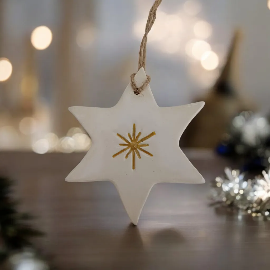 Seramik Yılbaşı Ağacı Süsü Seti - Yıldız, Çam Ağacı ve Kar Tanesi