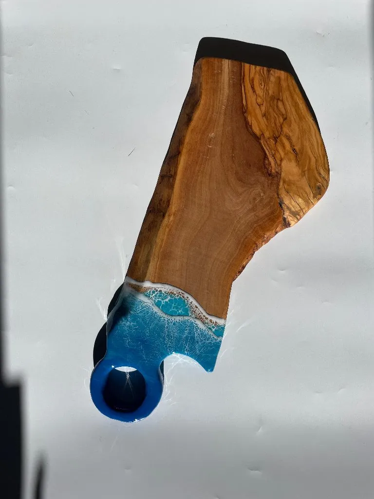 Mavi Epoksi Deniz Desenli Zeytin Ağacı Sunum/Kesme Tahtası