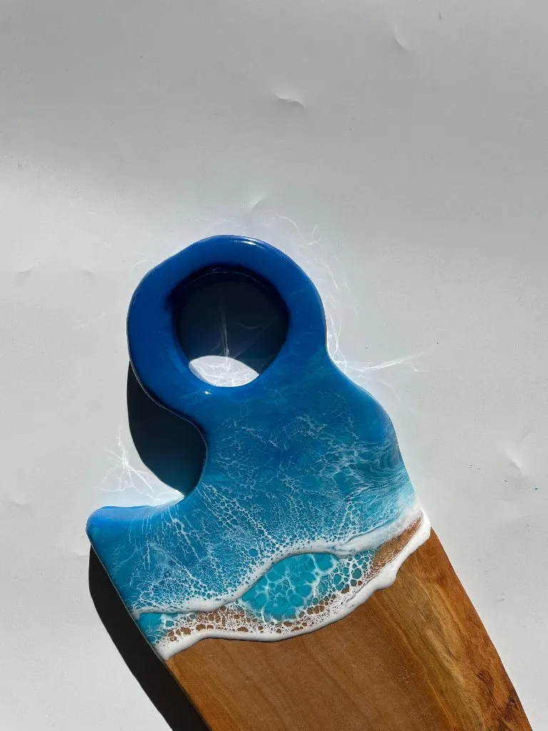 Mavi Epoksi Deniz Desenli Zeytin Ağacı Sunum/Kesme Tahtası