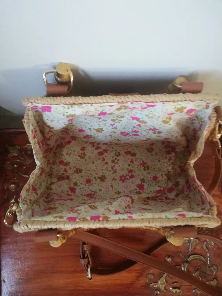 Bambu Saplı Hasır Dokuma Omuz ve El Çantası - Şık Tasarım