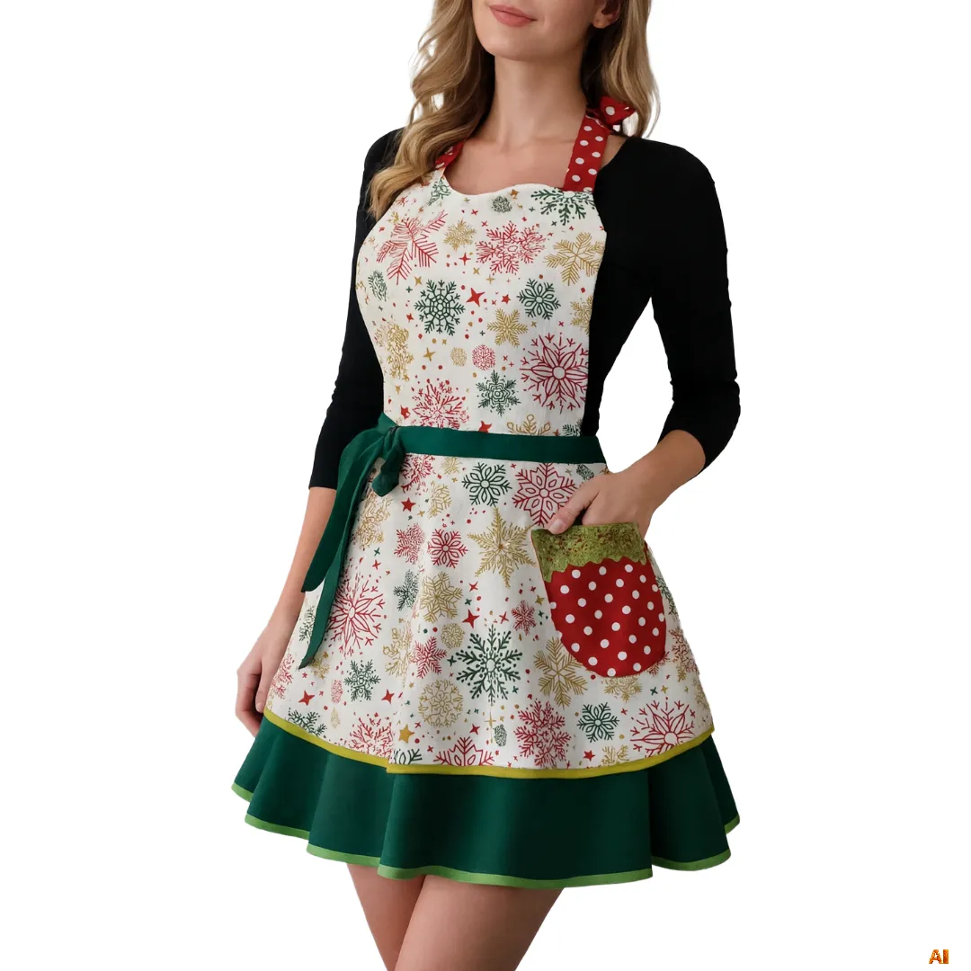 Kar Tanesi Desenli Keten Sweetheart Mutfak Önlüğü – DVRDESIGN