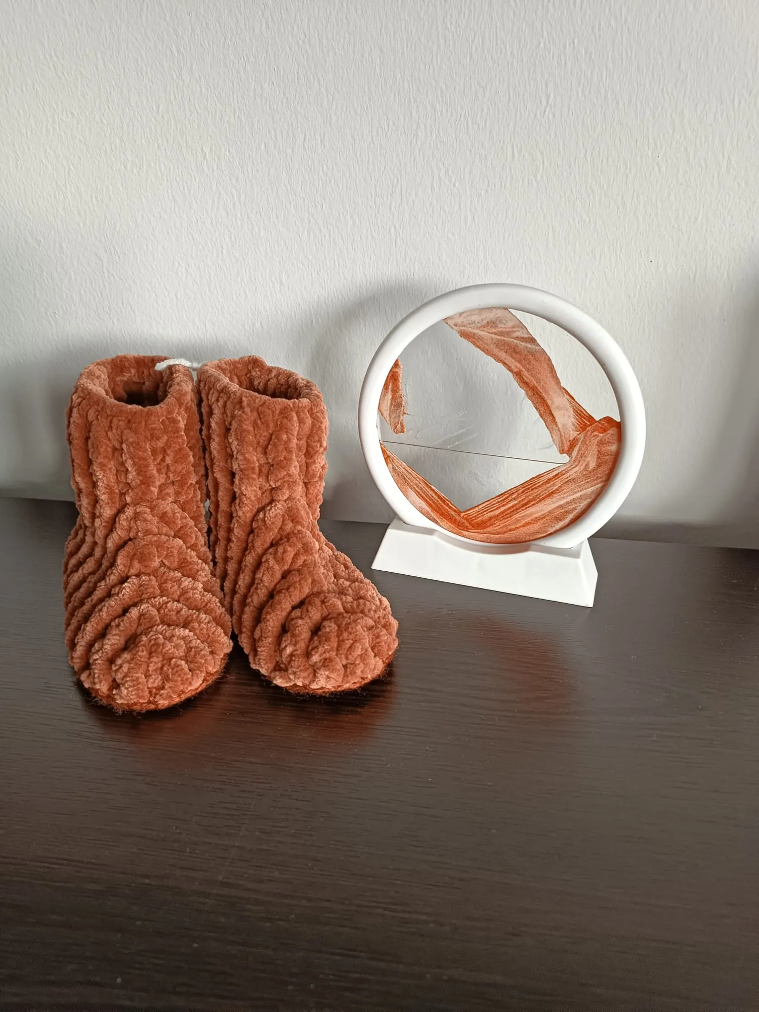 Kahverengi Kadife Bebek Panduf - Deri Tabanlı, 23/24 Numara - El Emeği