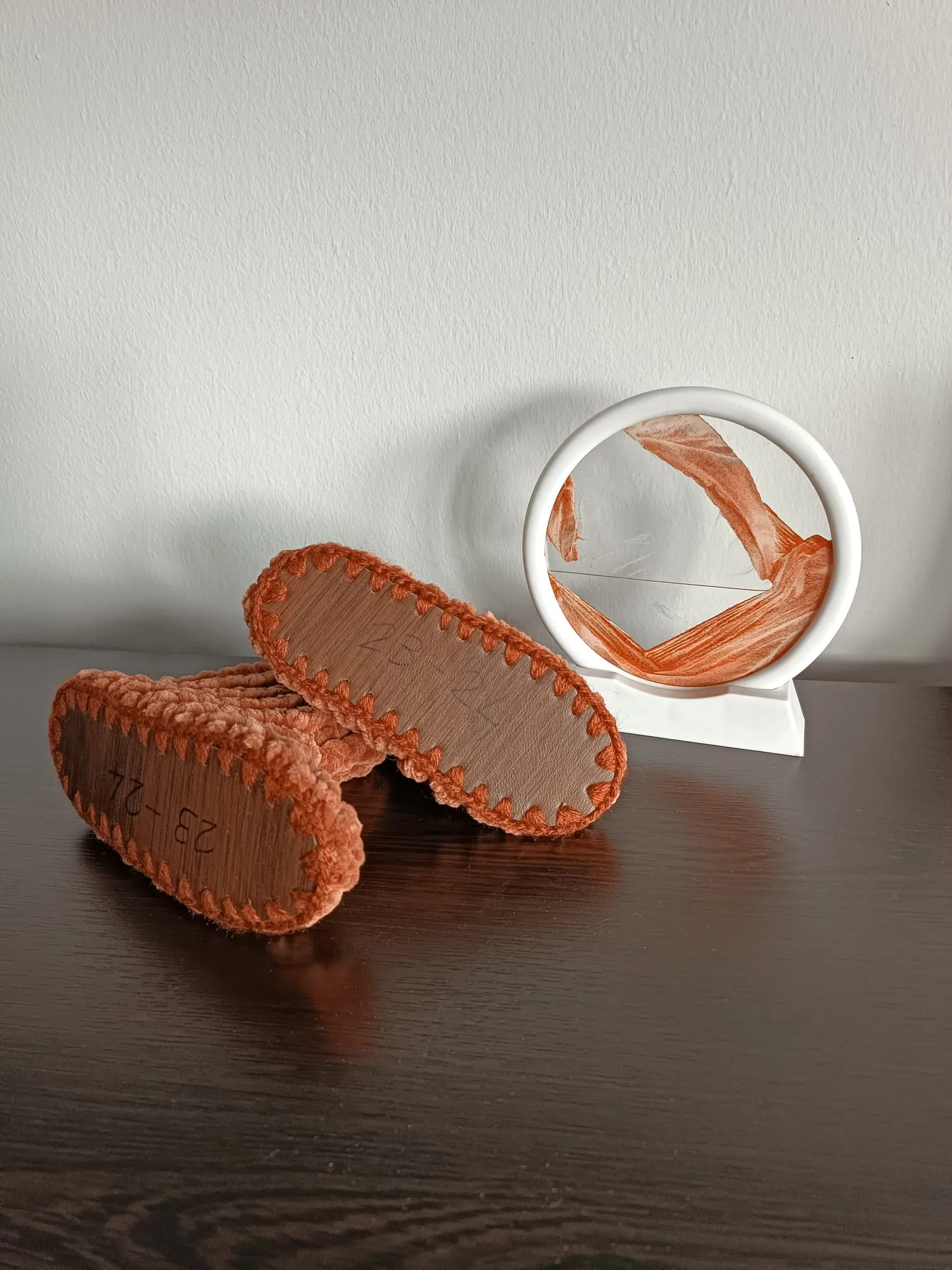 Kahverengi Kadife Bebek Panduf - Deri Tabanlı, 23/24 Numara - El Emeği