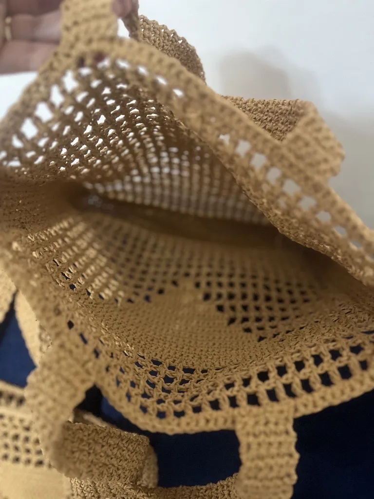 Kâğıt İp Örgü File Plaj Çantası - Kalp Desenli, El Yapımı