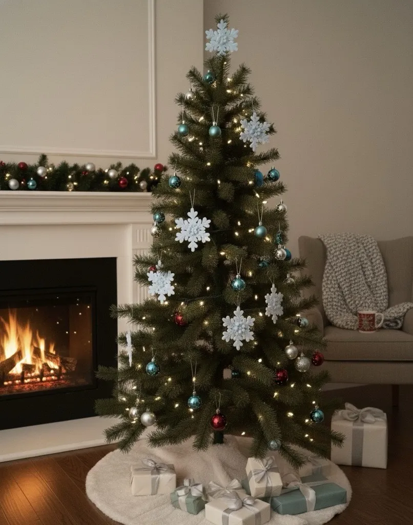 Buz Rengi Şönil Kar Tanesi Süs - Yılbaşı Ağacı Dekorasyonu 3 Adet