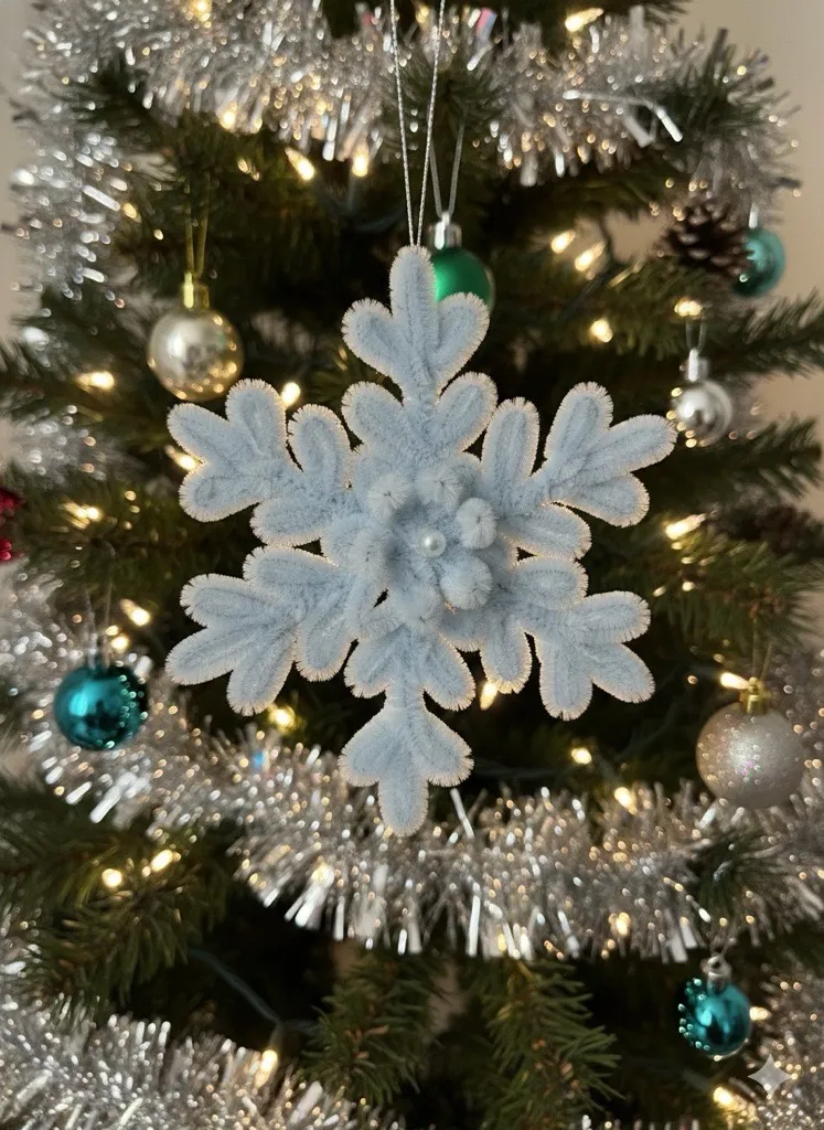 Buz Rengi Şönil Kar Tanesi Süs - Yılbaşı Ağacı Dekorasyonu 3 Adet