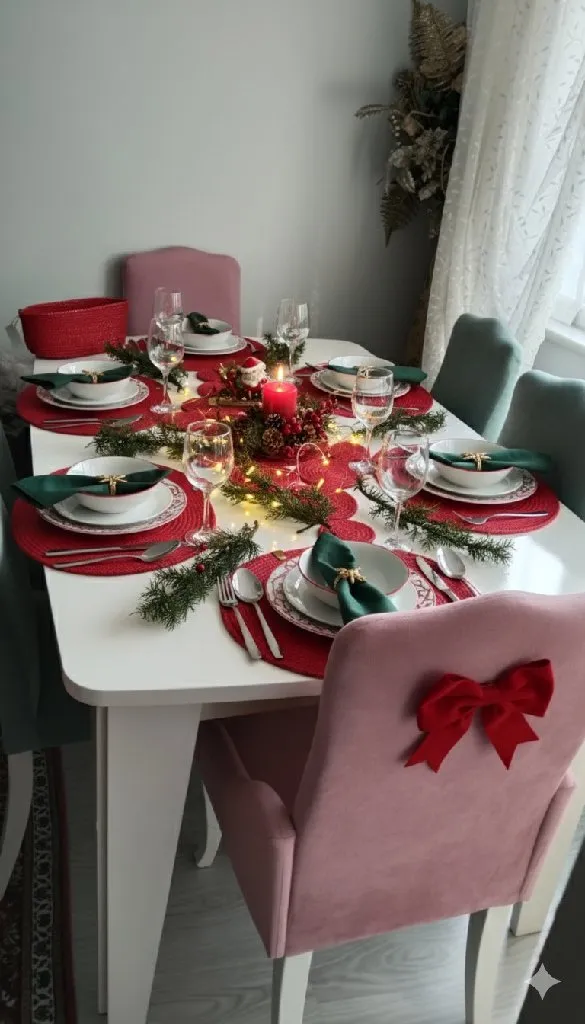 Kırmızı Simli Polyester Kordon İpten Yeni Yıl Supla Takımı