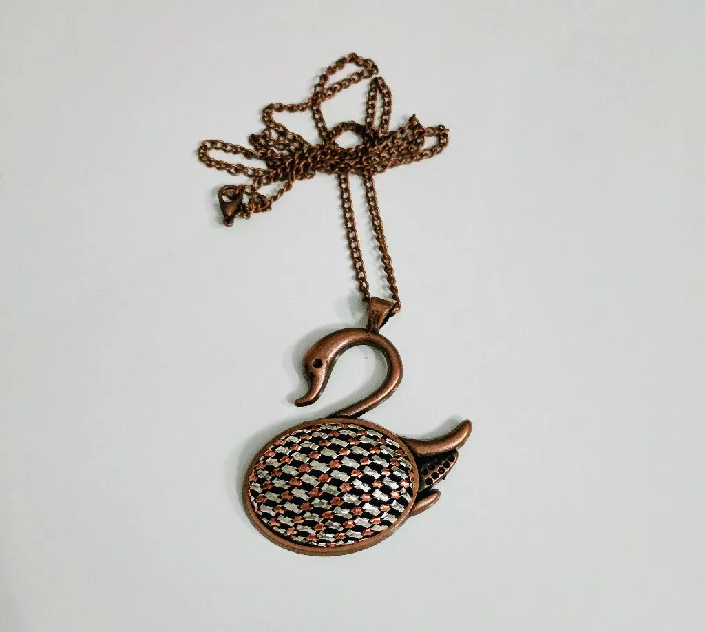 Kuğu Figürlü Bakır Tel Kırma Sanatı Kolye - Ayarlanabilir Zincirli