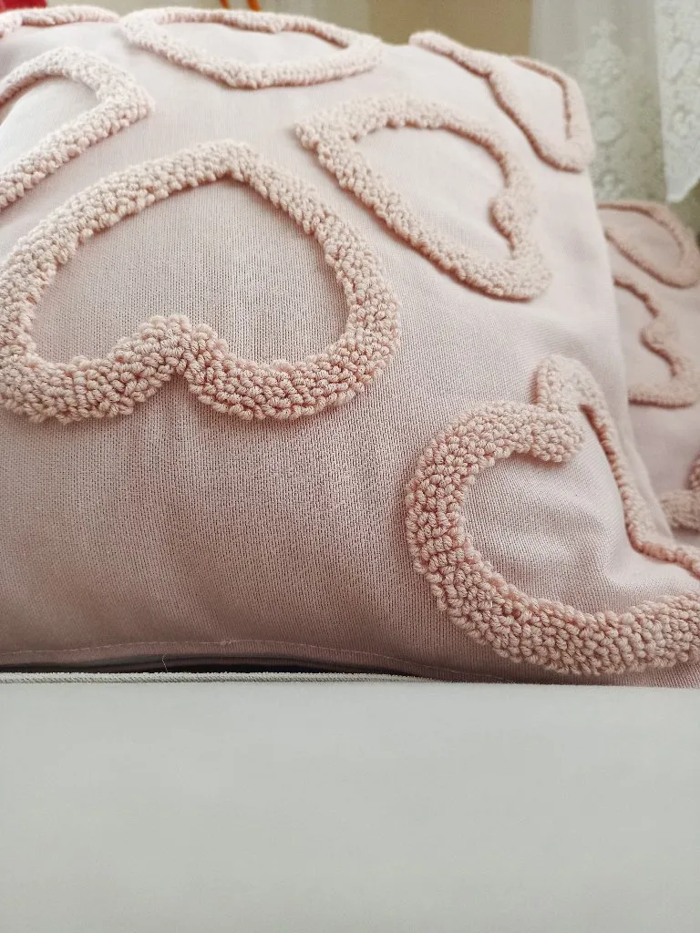 Pembe Kalpli Punch Nakışlı Yastık Kılıfı 2'li Set - Duck Keten