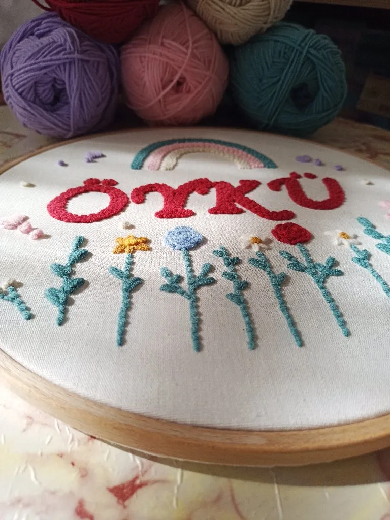 Punch Nakışı 25 cm Kasnak Kapı Süsü - Bebek Odası Dekorasyonu