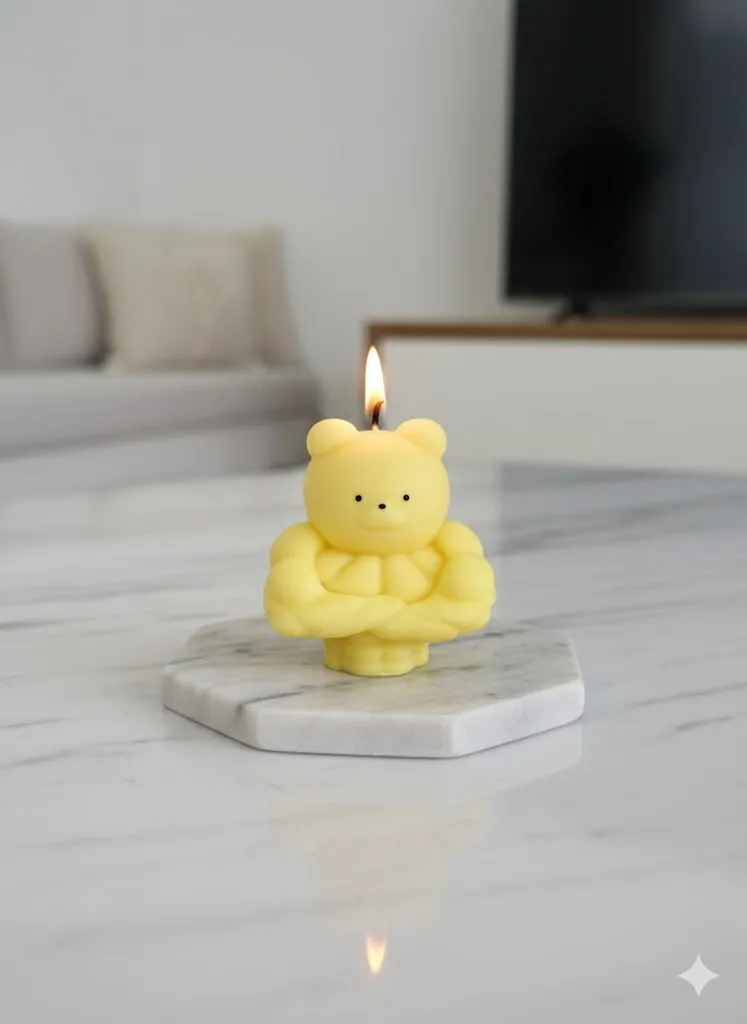 Sarı Ayıcık Figür Mum – El Yapımı Soya Wax Dekoratif Mum