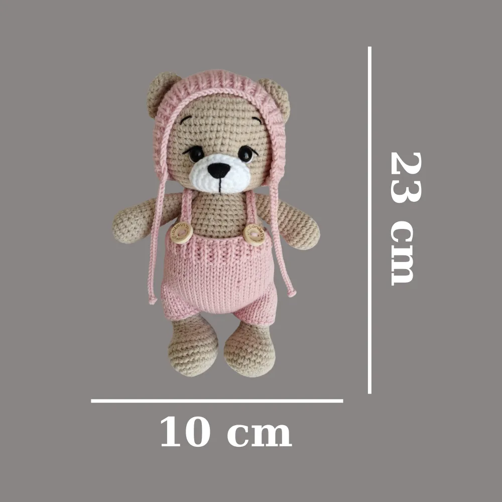 Amigurumi Oyuncak Ayıcık - Mavi Tulumlu, Kapüşonlu Bere - El Örgüsü