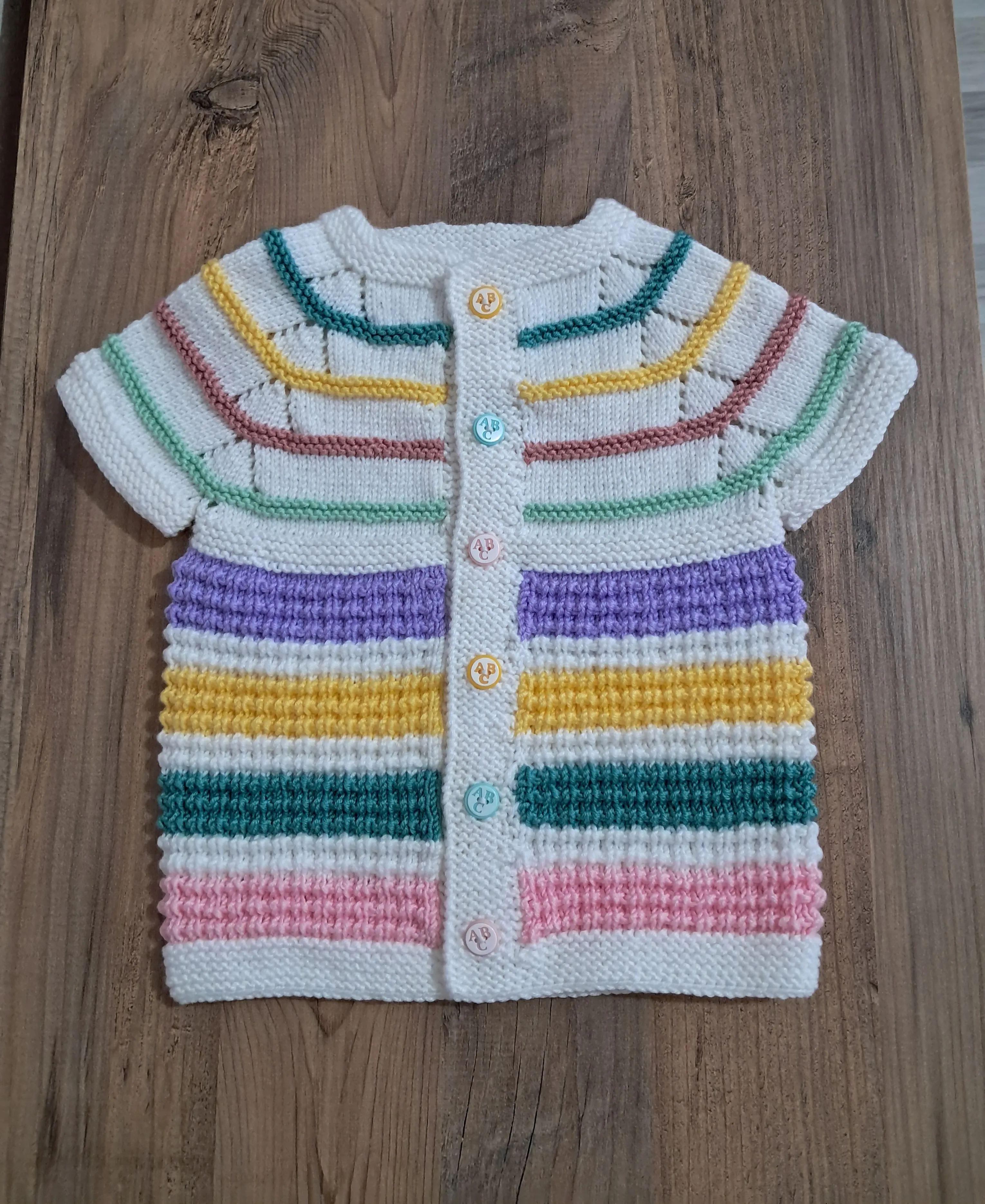 Kız Çocuk 1-2 Yaş Düğmeli Renkli Örgü Yelek - El Emeği