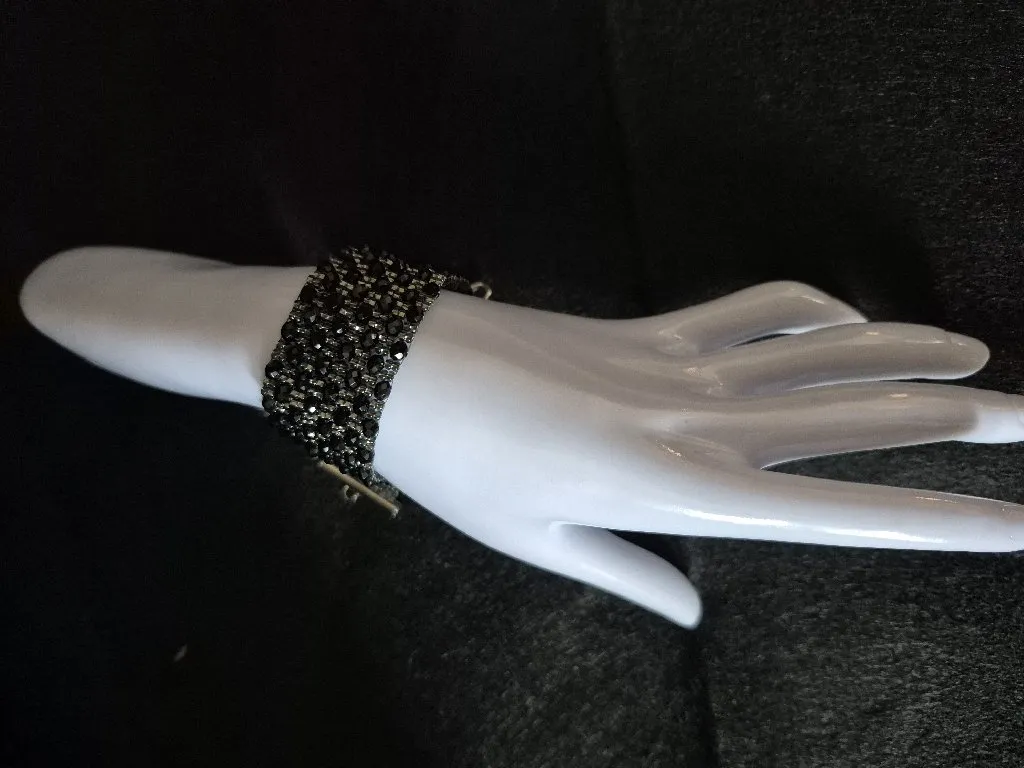 Siyah Kristal Boncuklu Miyuki Bileklik - Ayarlanabilir Uzatma Zincirli