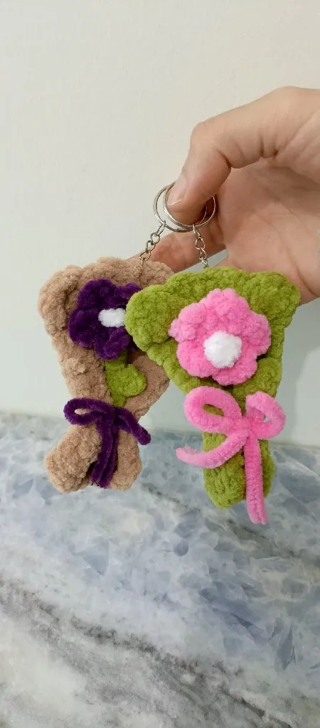Peluş Çiçek Buketi Anahtarlık Seti - El Emeği Hediyelik