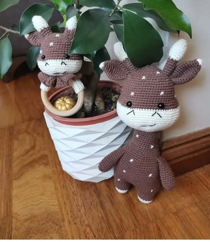 Kahverengi Amigurumi Zürafa Oyuncak Bebek Diş Kaşıyıcı 2'li Set