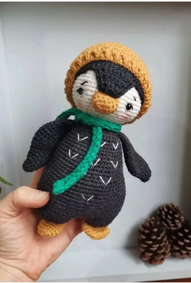 Örgü Penguen Amigurumi Oyuncak - Antrasit Gri - El Emeği