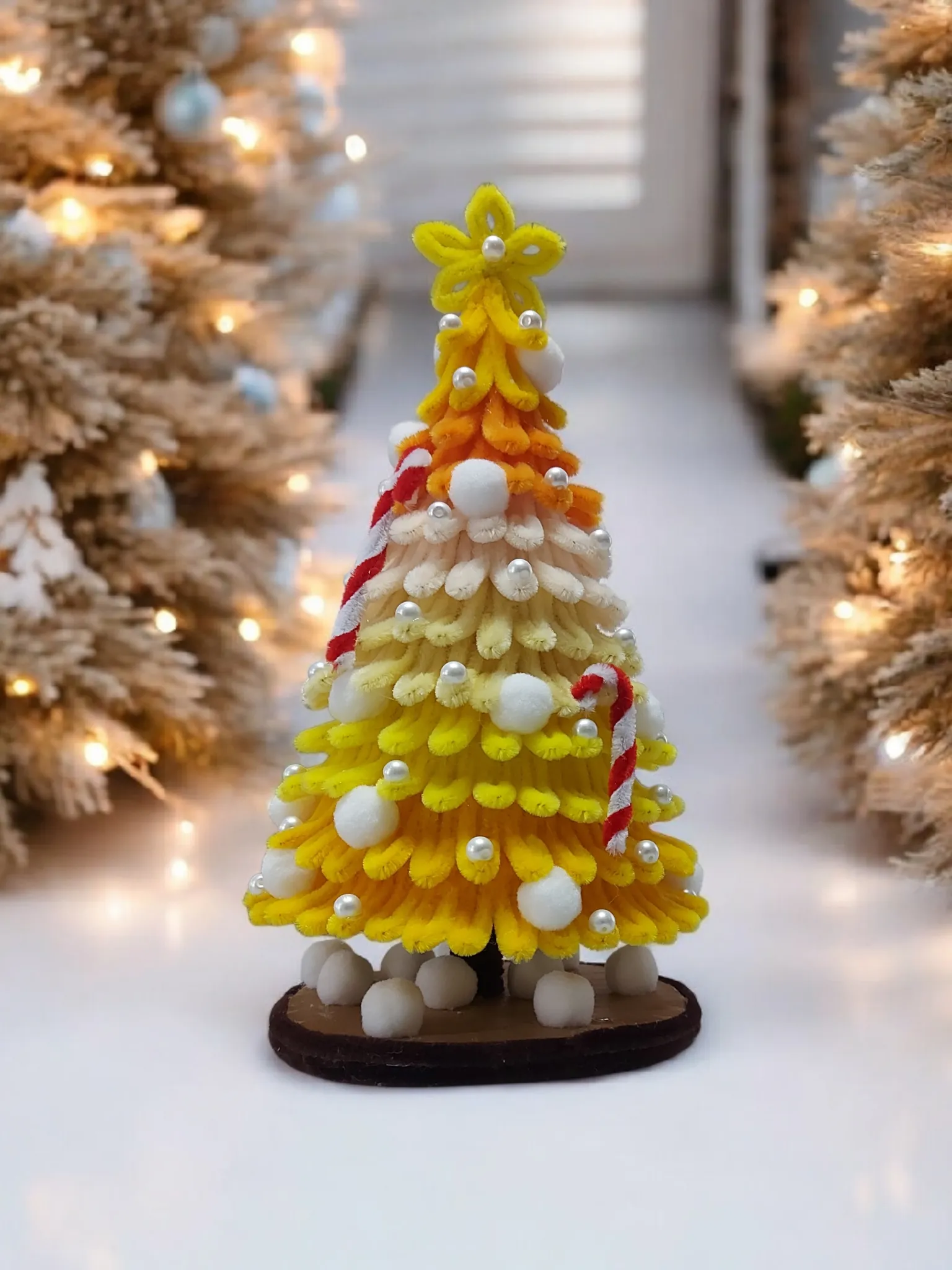 Sarı Tonlarında Yılbaşı Çam Ağacı Dekoratif Süs - El Emeği