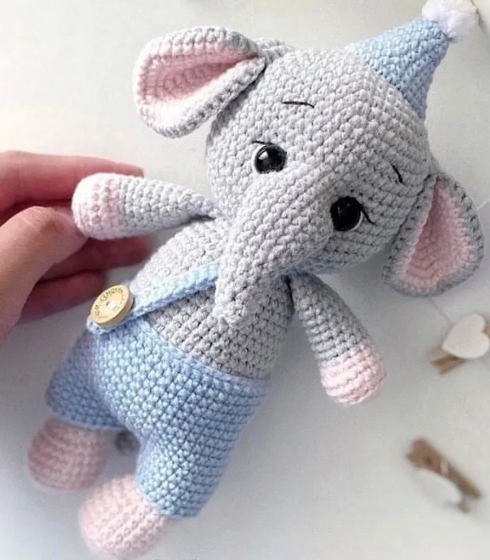 Örgü Uyku Arkadaşı Fil Oyuncak - 23 cm Boyunda El Emeği