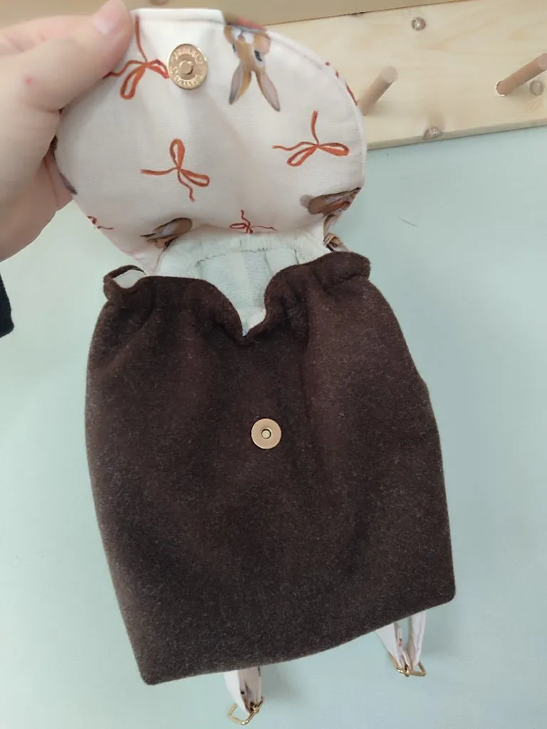 Kahverengi Kaşe Kumaş Bunny Desenli Çocuk Kreş Sırt Çantası 25x21 cm