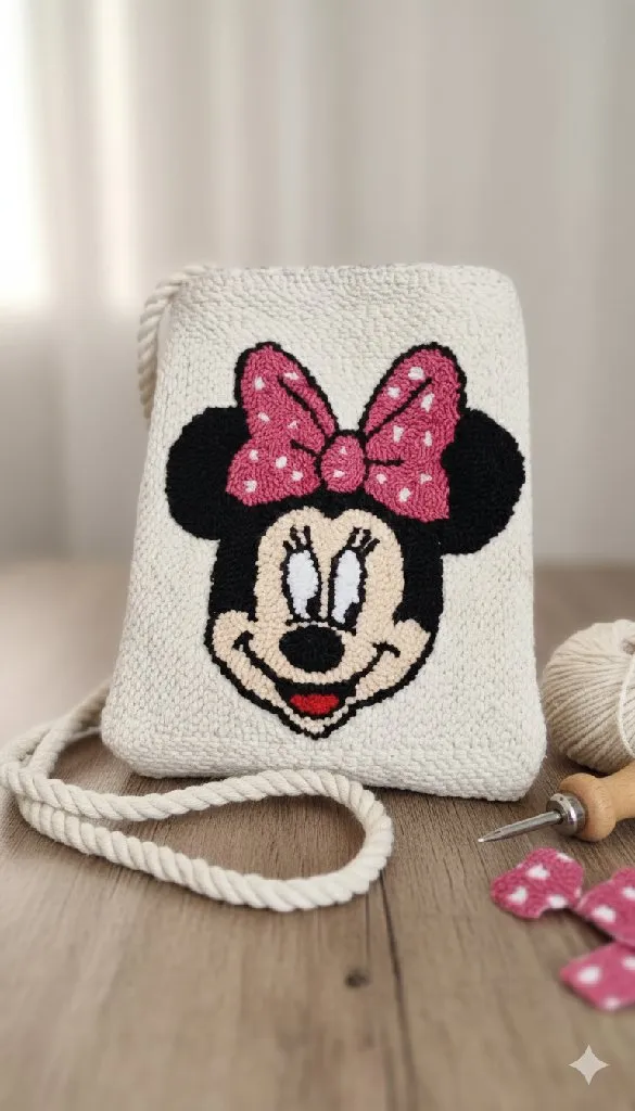 Minnie Mouse Desenli Punch Nakışlı Çanta - El Yapımı Özel Tasarım