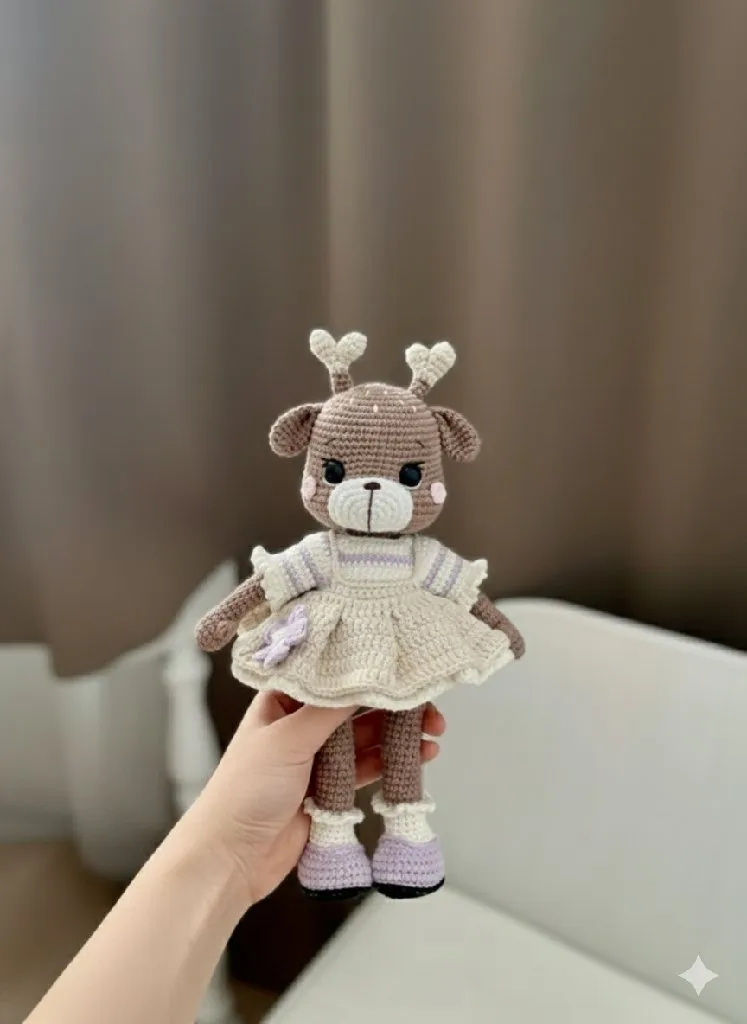 Sevimli El Yapımı Amigurumi Geyik Oyuncak Bebek - 27cm