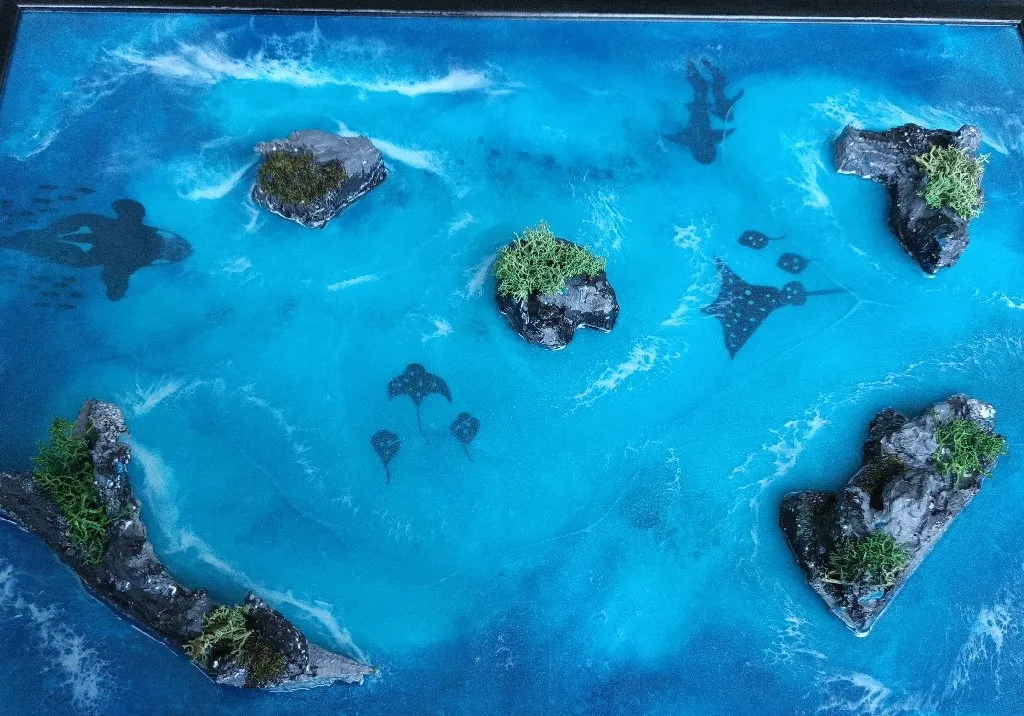 Okyanus Temalı Epoksi Tablo - 40x60cm Boyutunda El Yapımı