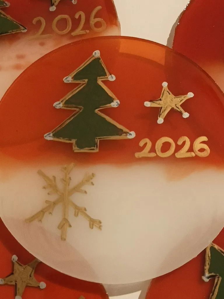 Epoksi Yılbaşı Bardak Altlığı - Noel Temalı Dekoratif El Emeği