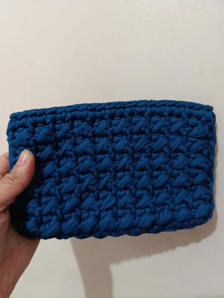 Mavi Penye İpten Kaz Ayağı Desenli Omuz Çantası - El Emeği