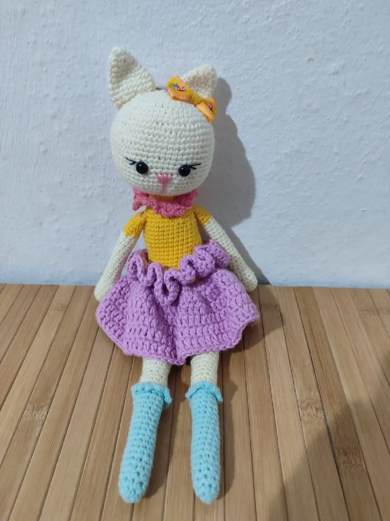 Amigurumi Kedi Bebek - Miyu, El Örgüsü Oyuncak Bebek 37 cm
