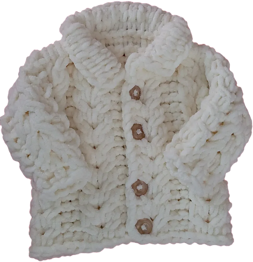 Krem Rengi Örgü Bebek Hırka - Puffy Dokulu, Düğmeli Model