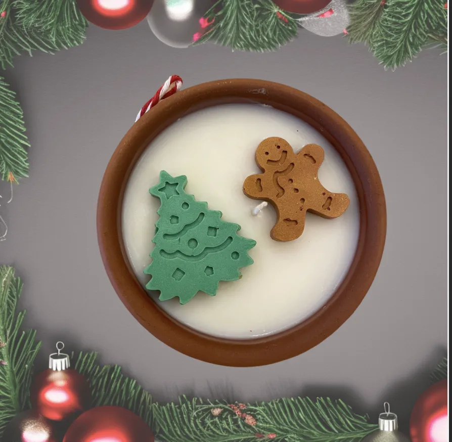 Çömlek İçinde Yılbaşı Temalı Doğal Soya Mumundan Dekoratif Mum