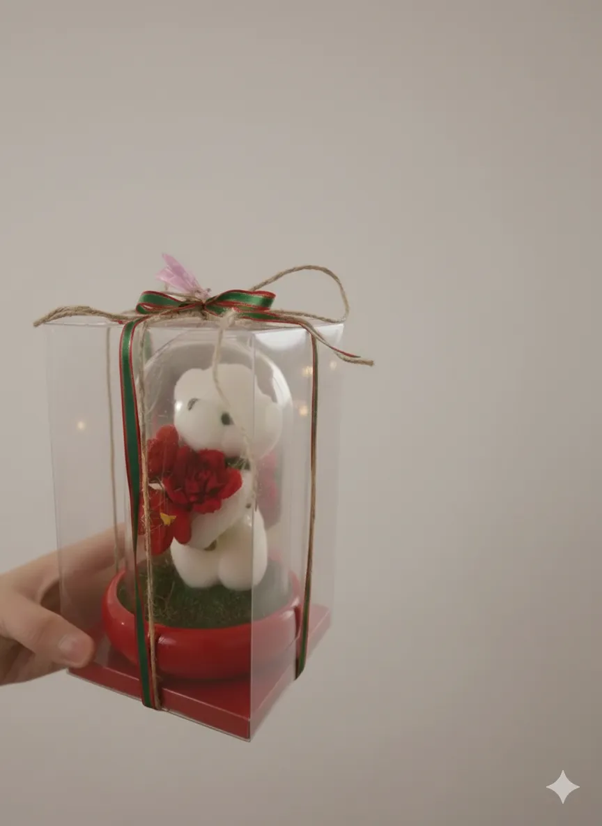 🐻 Kırmızı Çiçekli Mini Ayıcık Teraryum 🌸